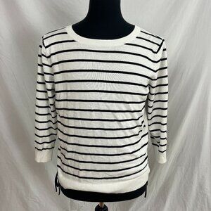 Banana Republic Black & White Sailor Striped 3/4 Sleeve Knit Top Lace Bow Size L